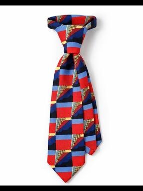 Bolgheri Silk Tie Made Italy Geometric Red Blue Abstract Vintage